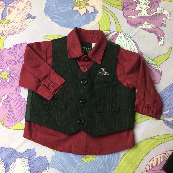 Like New TFW Baby Boy Suit 4 Pz Black  & Burgundy - Picture 2 of 8